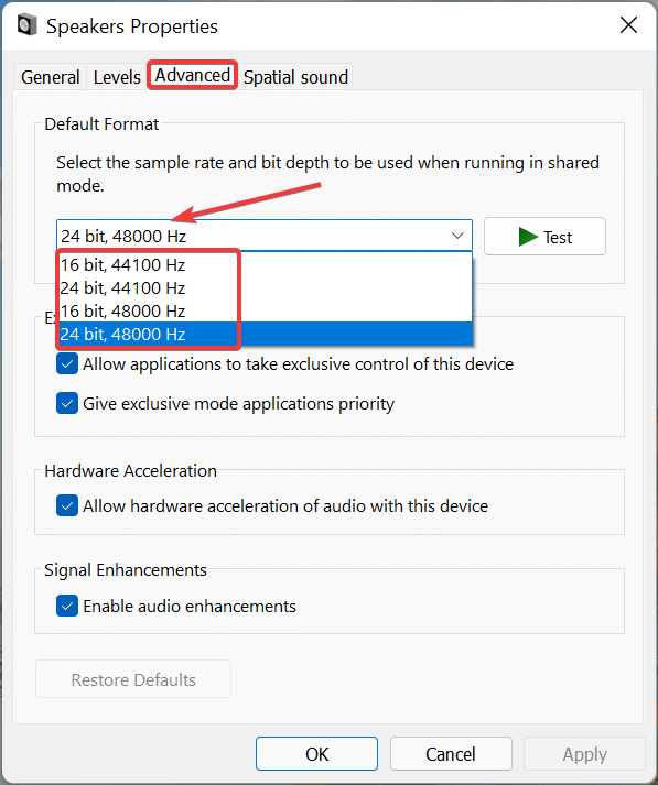修復 Windows 11 上的“音頻/聲音劈啪聲” [STEP-BY-STEP GUIDE]