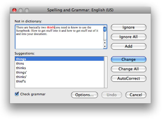 Disattivazione del controllo ortografico e grammaticale in Word per Mac