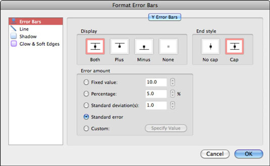 Excel 2011 per Mac: aggiunta di linee di tendenza, barre di errore ai grafici