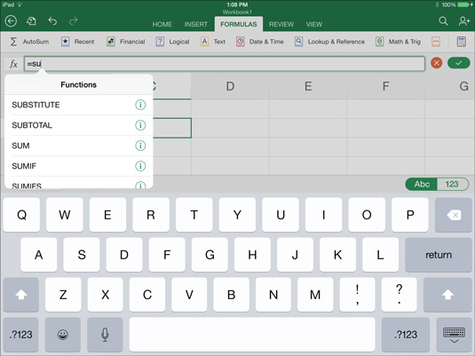 Como construir uma fórmula do Excel no iPad