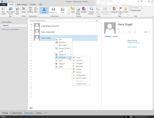 Outlook 2013에서 연락처에 플래그를 지정하는 방법