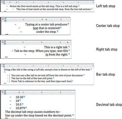 Impostazione dei punti di tabulazione in Word 2011 per Mac