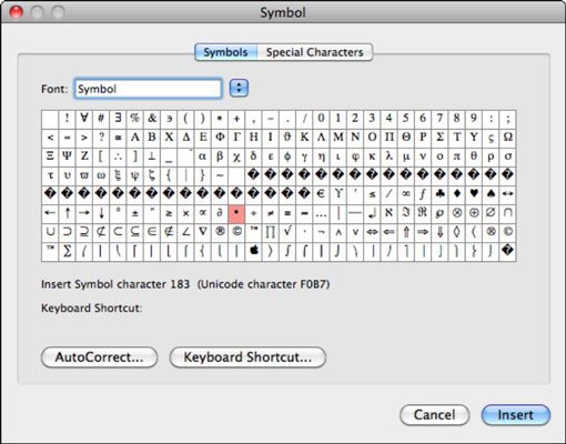在 Office 2011 for Mac 中插入符號和特殊字符