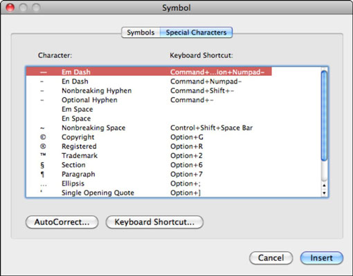 Insertion de symboles et de caractères spéciaux dans Office 2011 pour Mac