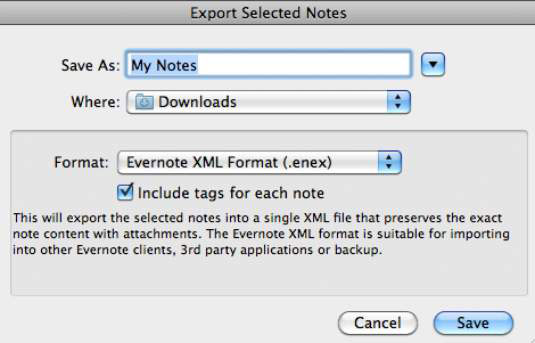 Evernote : Exporter depuis un Mac