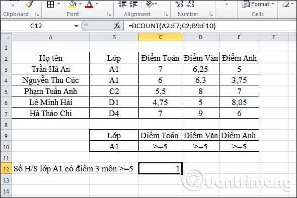 如何在 Excel 中使用 DCOUNT 函數