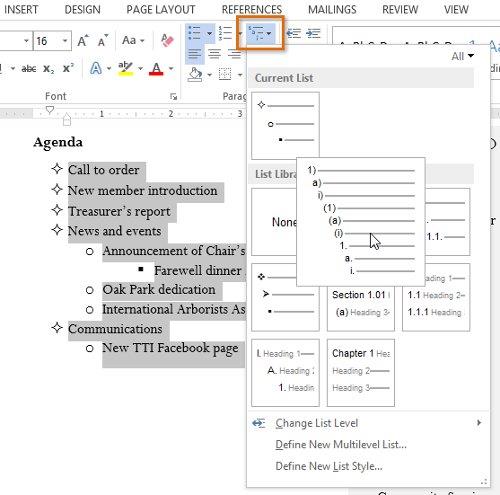 Word 2013 전체 가이드(10부): Microsoft Word의 글머리 기호, 번호 매기기, 다단계 목록