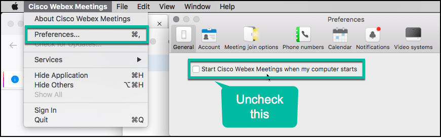Bagaimana untuk melumpuhkan Webex daripada dilancarkan secara automatik pada permulaan?