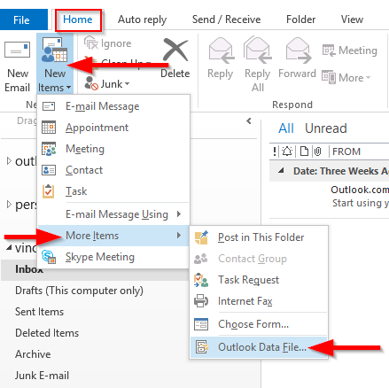 Cum să creați și să utilizați foldere cu date personale în Outlook 2019 / 365 / 2016?