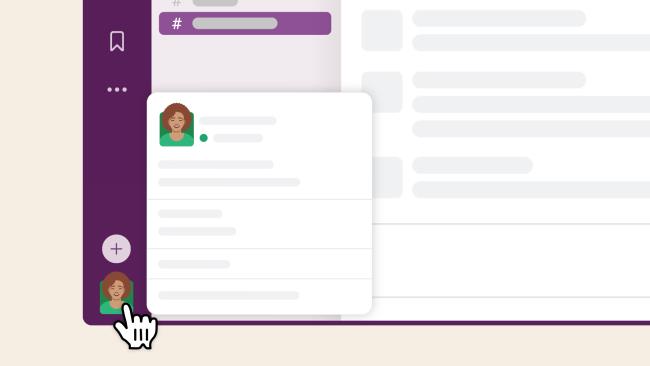 Hình ảnh tĩnh của con trỏ đang nhấp vào menu ảnh hồ sơ trong ứng dụng Slack