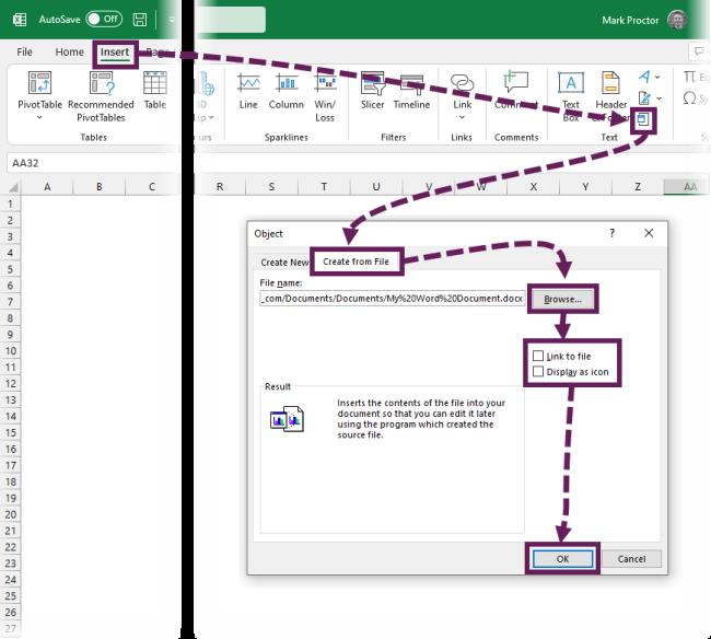 Sluit een Word-document in met behulp van een lint