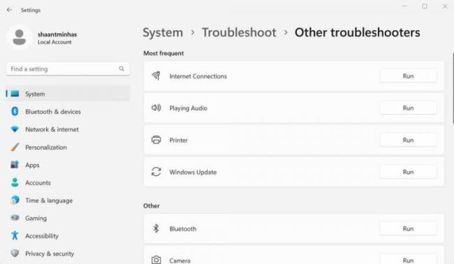 outras configurações de solução de problemas