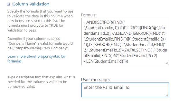 sharepoint e-posta sütunu doğrulaması