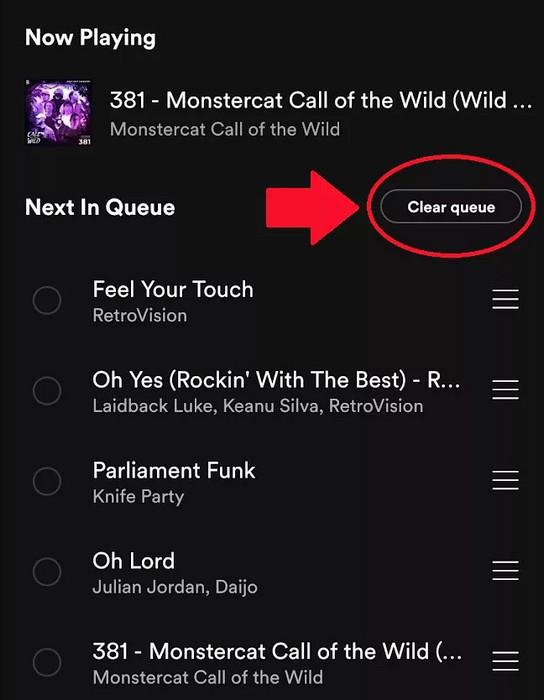 Wyczyść kolejkę w Spotify Mobile