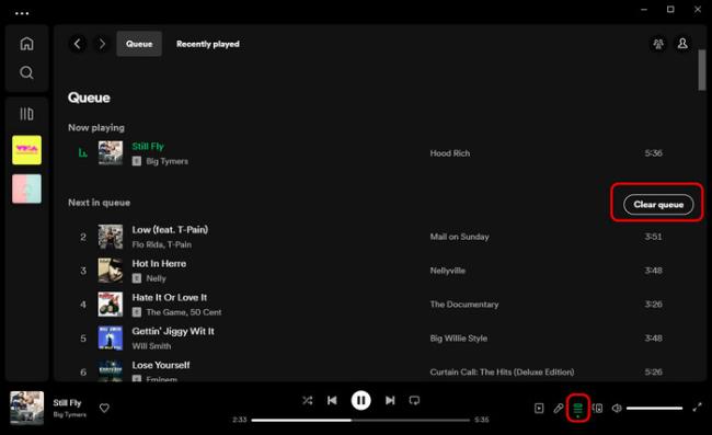 Elimina coda su Spotify Desktop