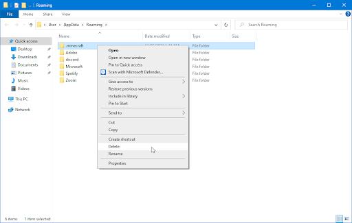 ștergeți folderul Minecraft în roaming