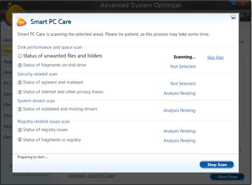 scanare cu optimizator de sistem avansat