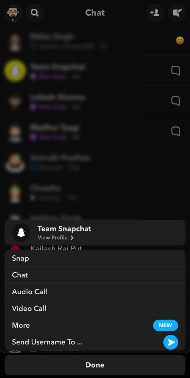 Configuración del chat de Snapchat