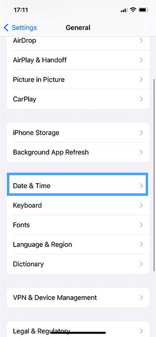 Date et heure dans les paramètres généraux iOS