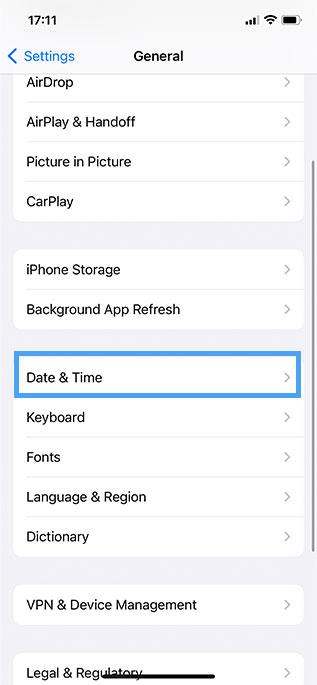 Data e ora nelle impostazioni generali di iOS