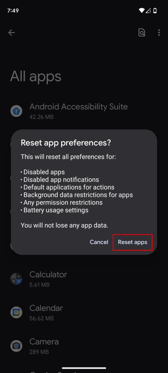 Cách reset ứng dụng mặc định trên Android 5