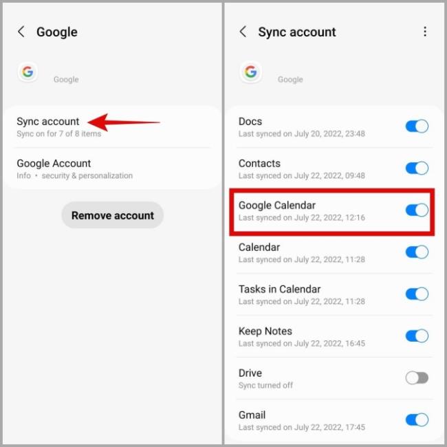 Abilita la sincronizzazione per Google Calendar su Android