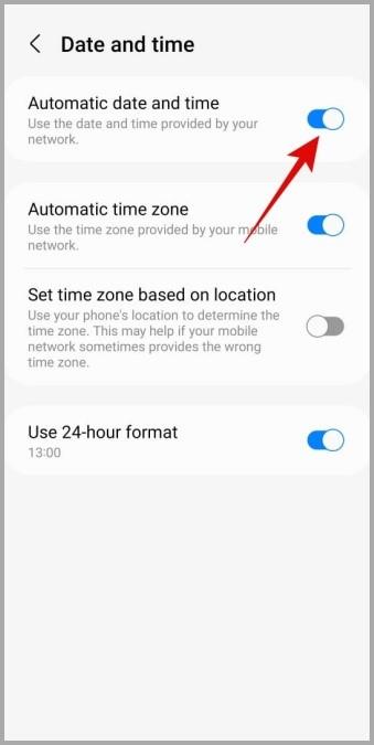 Habilite la fecha y hora automáticas en Android
