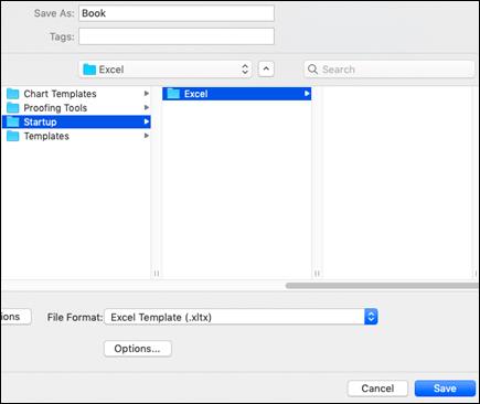 Dalam hasil carian, klik dua kali folder Permulaan, klik dua kali folder Excel, dan kemudian klik Simpan.