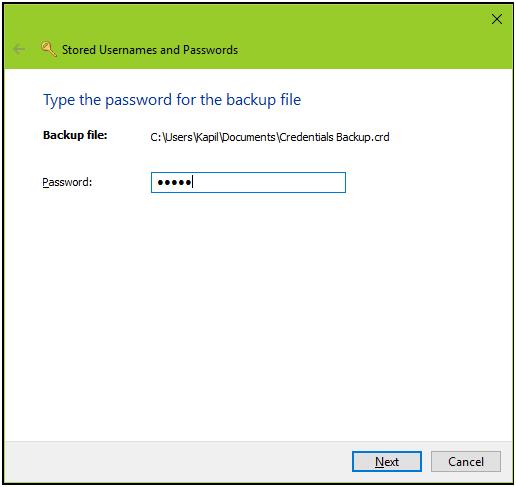 Steps to Backup and Restore Credentials In Windows 10