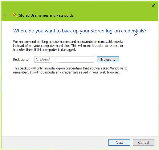 Steps to Backup and Restore Credentials In Windows 10