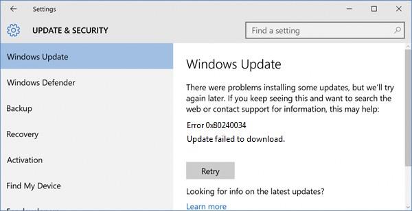 [해결됨] Windows 10 업데이트 오류 0x80240034를 수정하는 방법?