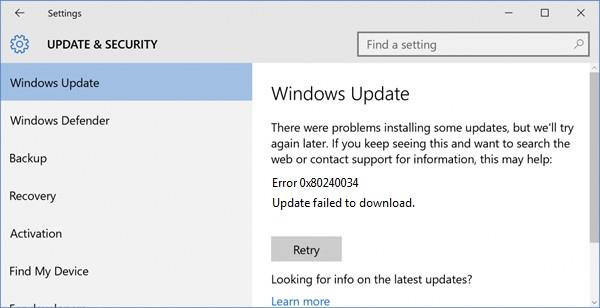 [解決済み]Windows10 Updateエラー0x80240034を修正する方法は？