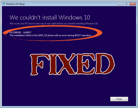 Windows 10 오류 0XC1900101 – 0x20017을 설치할 수 없음을 수정하는 방법?