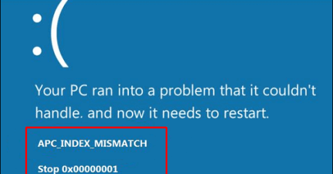 Windows 10에서 APC_INDEX_MISMATCH 블루 스크린 오류(0x00000001)를 수정하는 방법은 무엇입니까?