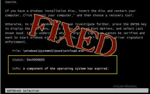 Bagaimana Memperbaiki Kesalahan Komponen Sistem Operasi Telah Kedaluwarsa 0xc0000605?