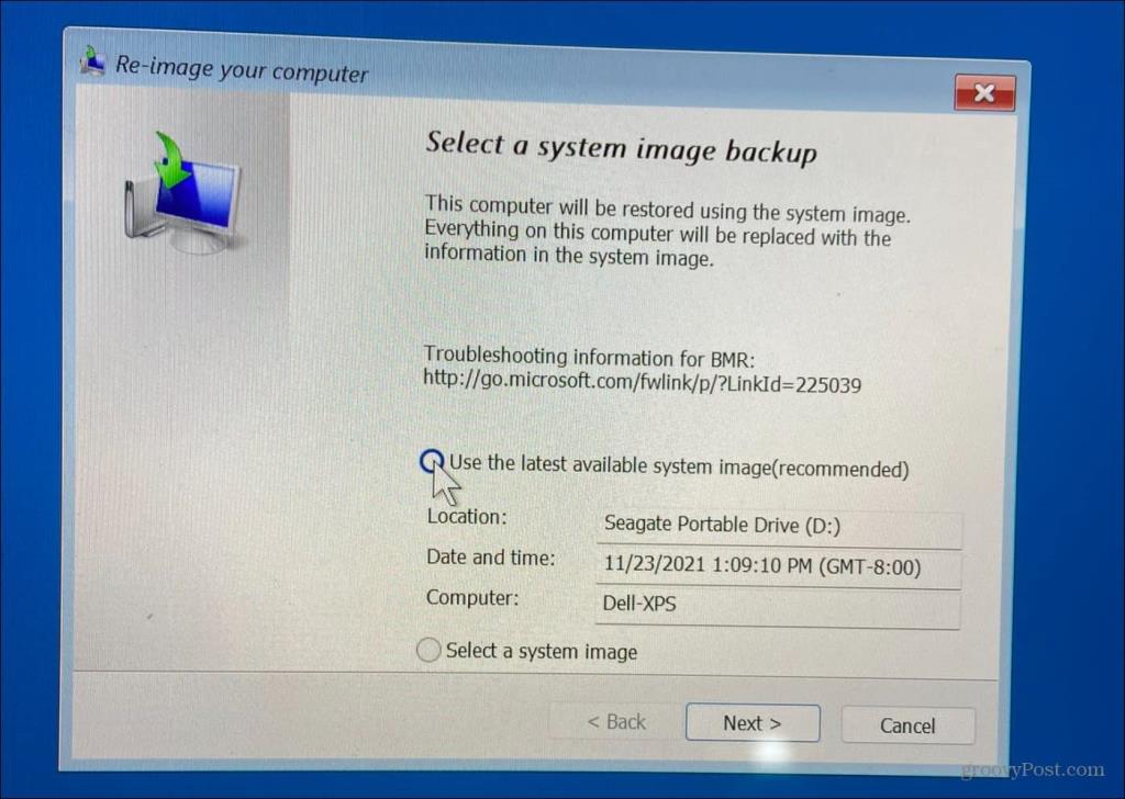 如何使用系統映像備份恢復 Windows 11