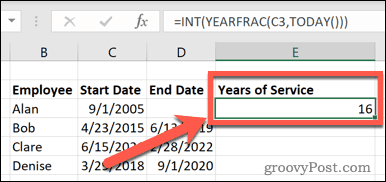 Como calcular anos de serviço no Excel