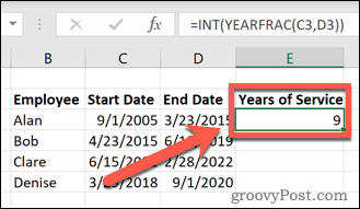 Jak obliczyć lata służby w programie Excel