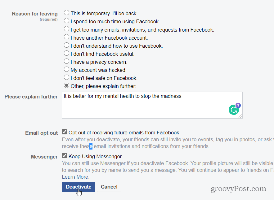 Comment désactiver votre compte Facebook mais conserver Facebook Messenger
