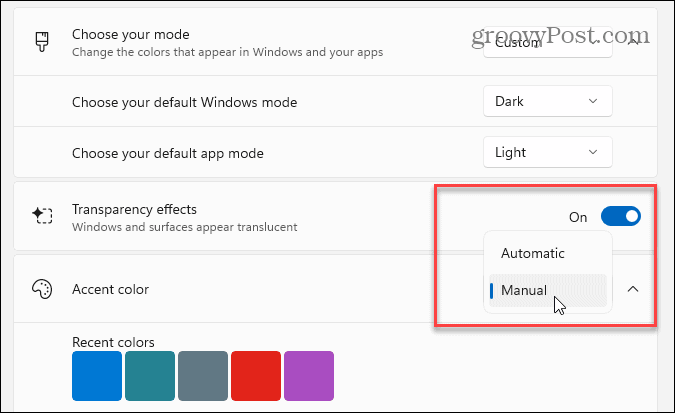 Windows 11 시작 메뉴 및 작업 표시줄 색상을 변경하는 방법