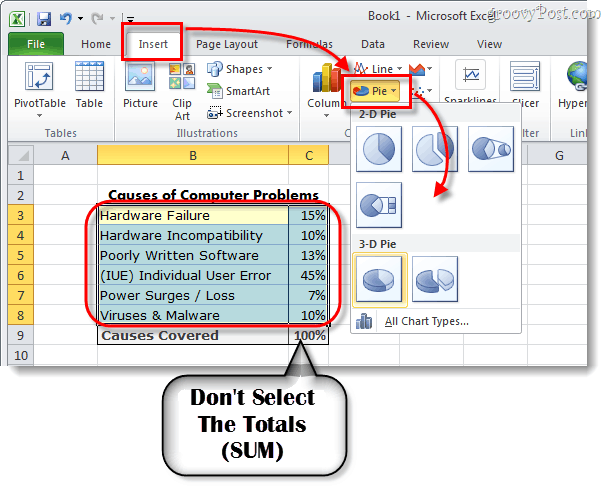 Microsoft Excel 2010 또는 2007에서 원형 차트를 만드는 방법