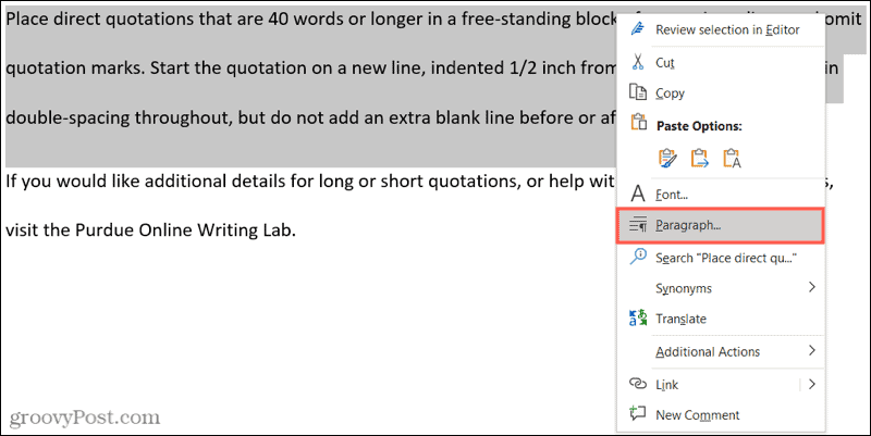 如何在 Microsoft Word 中插入塊引用