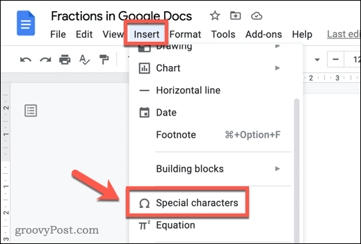 Como escrever frações no Google Docs