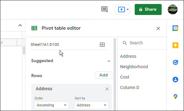 So aktualisieren Sie Pivot-Tabellen in Google Sheets