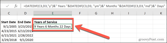 Как рассчитать выслугу лет в Excel