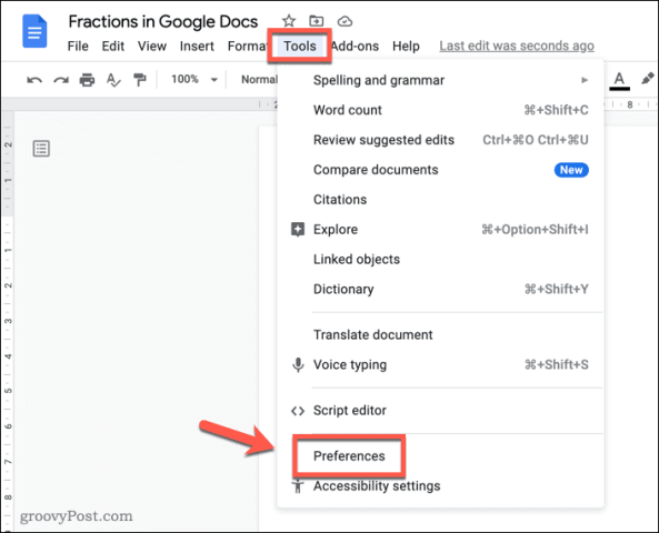 Come scrivere frazioni in Google Docs