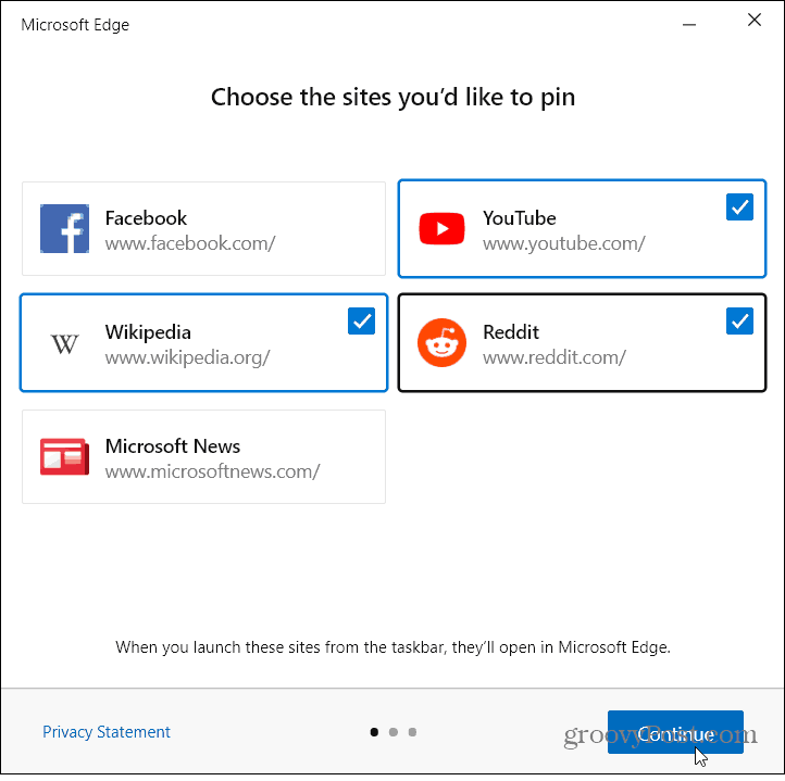 Fixați site-uri web în bara de activități Windows din Microsoft Edge