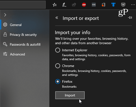 Chrome、IE、または Firefox のブックマークをレガシー Microsoft Edge にインポートする