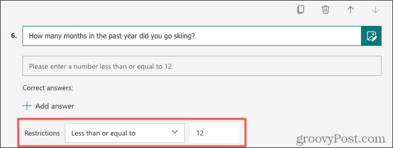 Como usar restrições para perguntas no Microsoft Forms