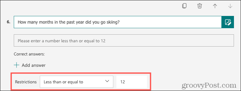 Microsoft Forms에서 질문에 대한 제한을 사용하는 방법